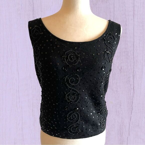 Vintage 60s 70s Miss Sun Valley wool sequined camisole - Picture 2 of 11
